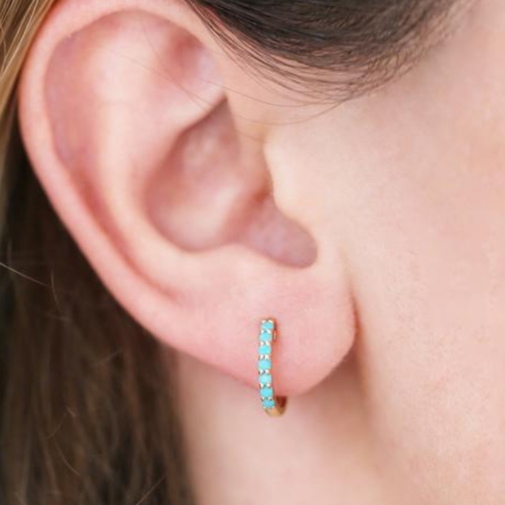 925 Sterling Silver Mini Eternity Hoop Earrings - Picture 3 of 12